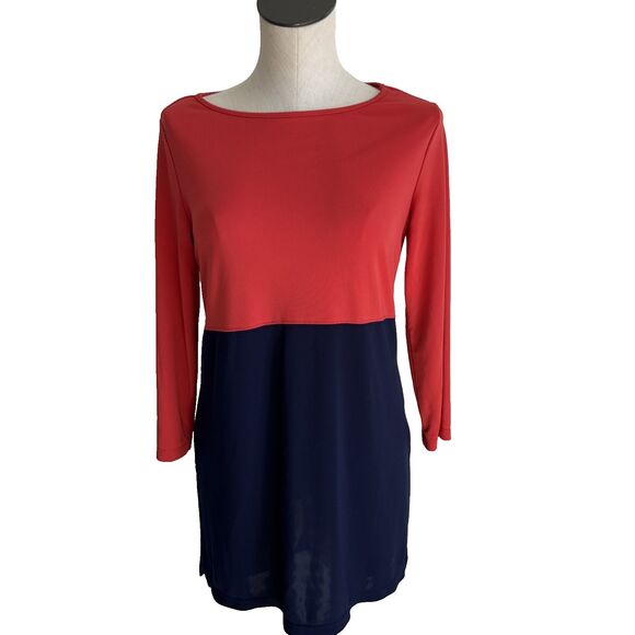 SUSAN GRAVER STYLE PREMIER Tunic Top Navy Blue Orange Colorblock Stretch XS - Picture 1 of 8